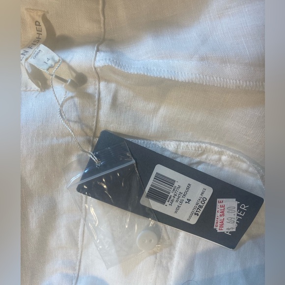 $178 New w tags Eileen fisher white organic linen wide leg trousers XL Large 14 - Picture 3 of 5